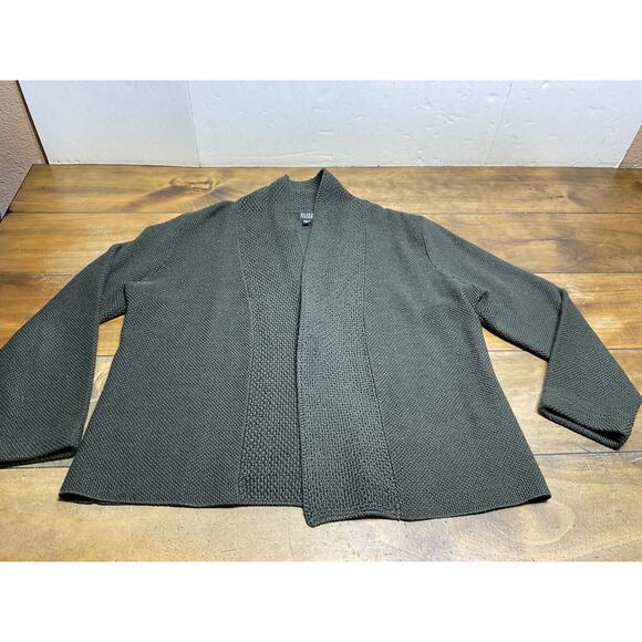 Eileen Fisher Olive Green 100% Merino Wool Open Front Cardigan Italian Yarn L - Picture 1 of 12